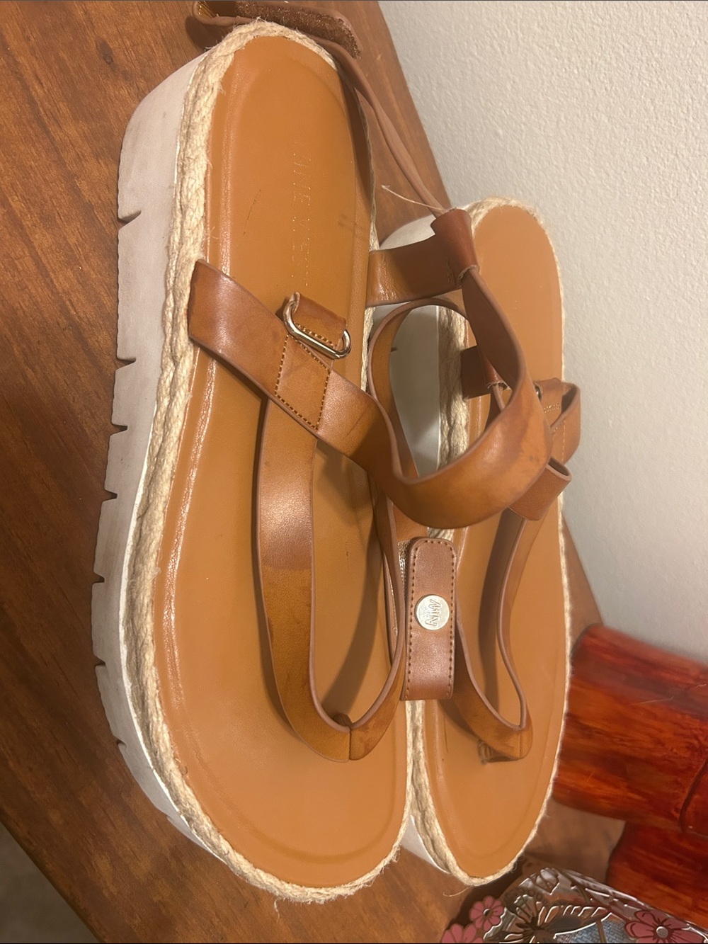 Nine West Tan Leather Platform Espadrille Sandals